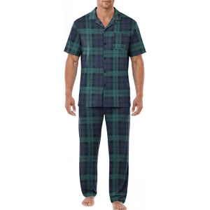 EKouear Mens Pajamas Set Button Down Short Sleeve Shirt Pjs with Long Pants(Red Black Plaid)
