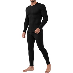 Ekouaer Waffle Long Johns for Men Thermal Underwear Top and Bottom Set(Black)