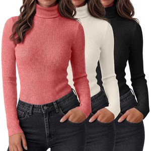 Ekouaer Women Ribbed Turtleneck Long Sleeve Turtle Neck Tops Thermal Shirts(Black/Red/Beige)