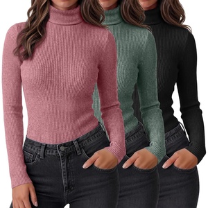Ekouaer Women Ribbed Turtleneck Long Sleeve Turtle Neck Tops Thermal Shirts(Black/Wine Red/Blue Green)