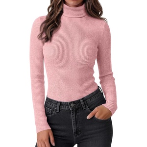 Ekouaer Women Ribbed Turtleneck Long Sleeve Turtle Neck Tops Thermal Shirts(Dusty Pink)