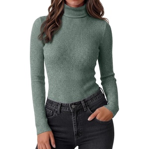Ekouaer Women Ribbed Turtleneck Long Sleeve Turtle Neck Tops Thermal Shirts(Green)