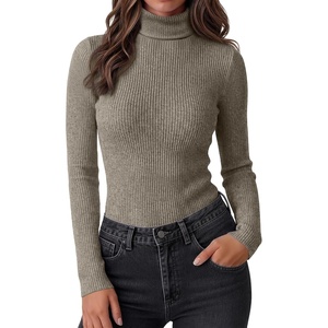 Ekouaer Women Ribbed Turtleneck Long Sleeve Turtle Neck Tops Thermal Shirts(Olive Green)