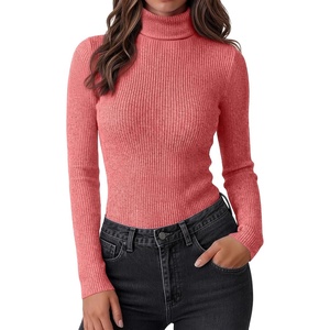 Ekouaer Women Ribbed Turtleneck Long Sleeve Turtle Neck Tops Thermal Shirts(Red)