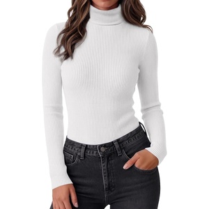 Ekouaer Women Ribbed Turtleneck Long Sleeve Turtle Neck Tops Thermal Shirts(White)