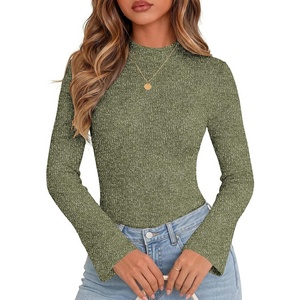 Women Mock Turtleneck Tops Ribbed Long Sleeve Shirts Trendy Fall T-Shirts(Deep Army Green)