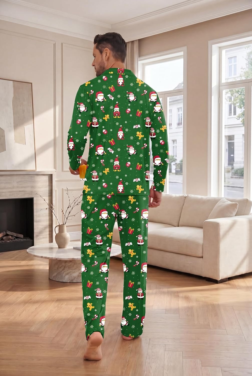 image:imageEkouaer Mens Pajamas Set Long Sleeve Button Down Pjs Long Pants with PocketGreen Christmas Pattern