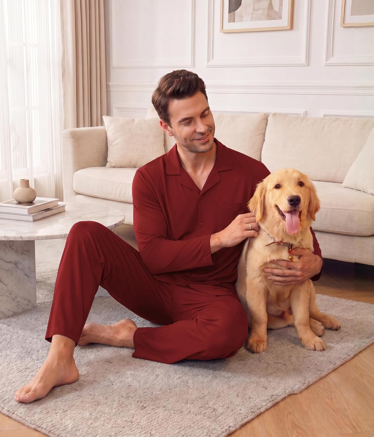 image:imageEkouaer Mens Pajamas Set Long Sleeve Button Down Pjs Long Pants with PocketRed