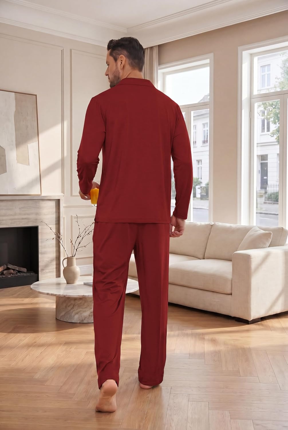 image:imageEkouaer Mens Pajamas Set Long Sleeve Button Down Pjs Long Pants with PocketRed