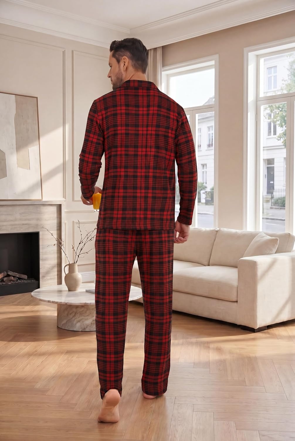 image:imageEkouaer Mens Pajamas Set Long Sleeve Button Down Pjs Long Pants with PocketRed Plaid1