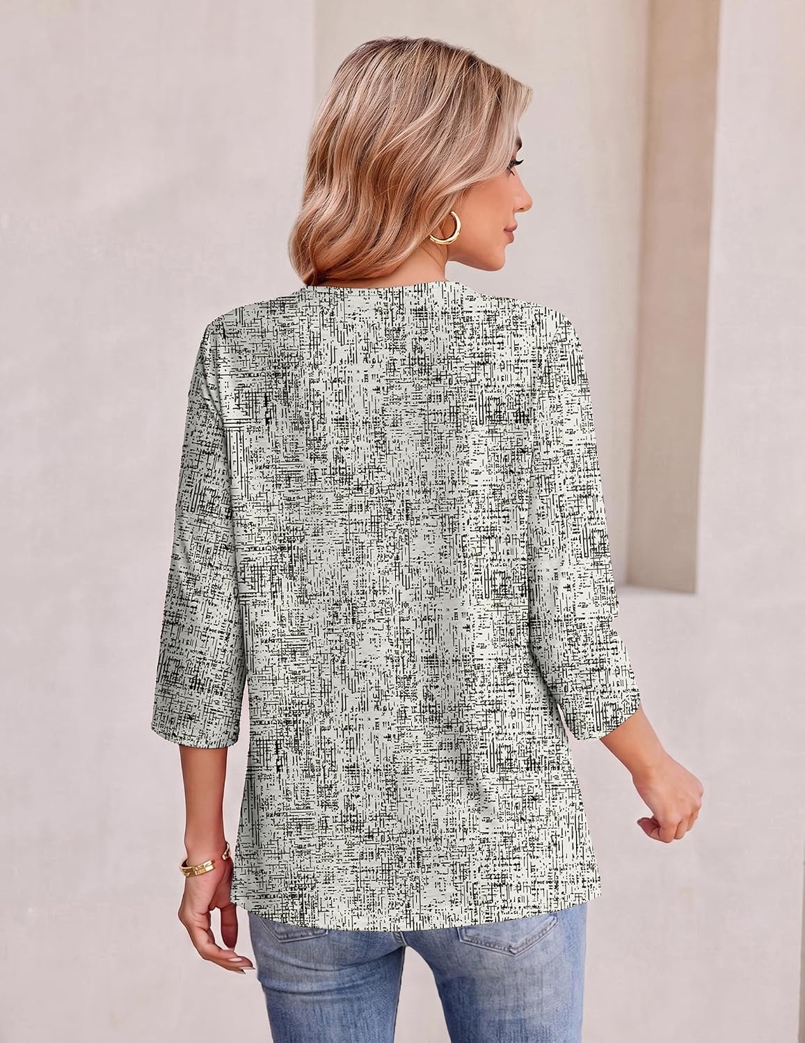 image:imageEkouaer Womens 34 Length Sleeve Tops Boho Blouses Casual Pleated ShirtsSketch Line