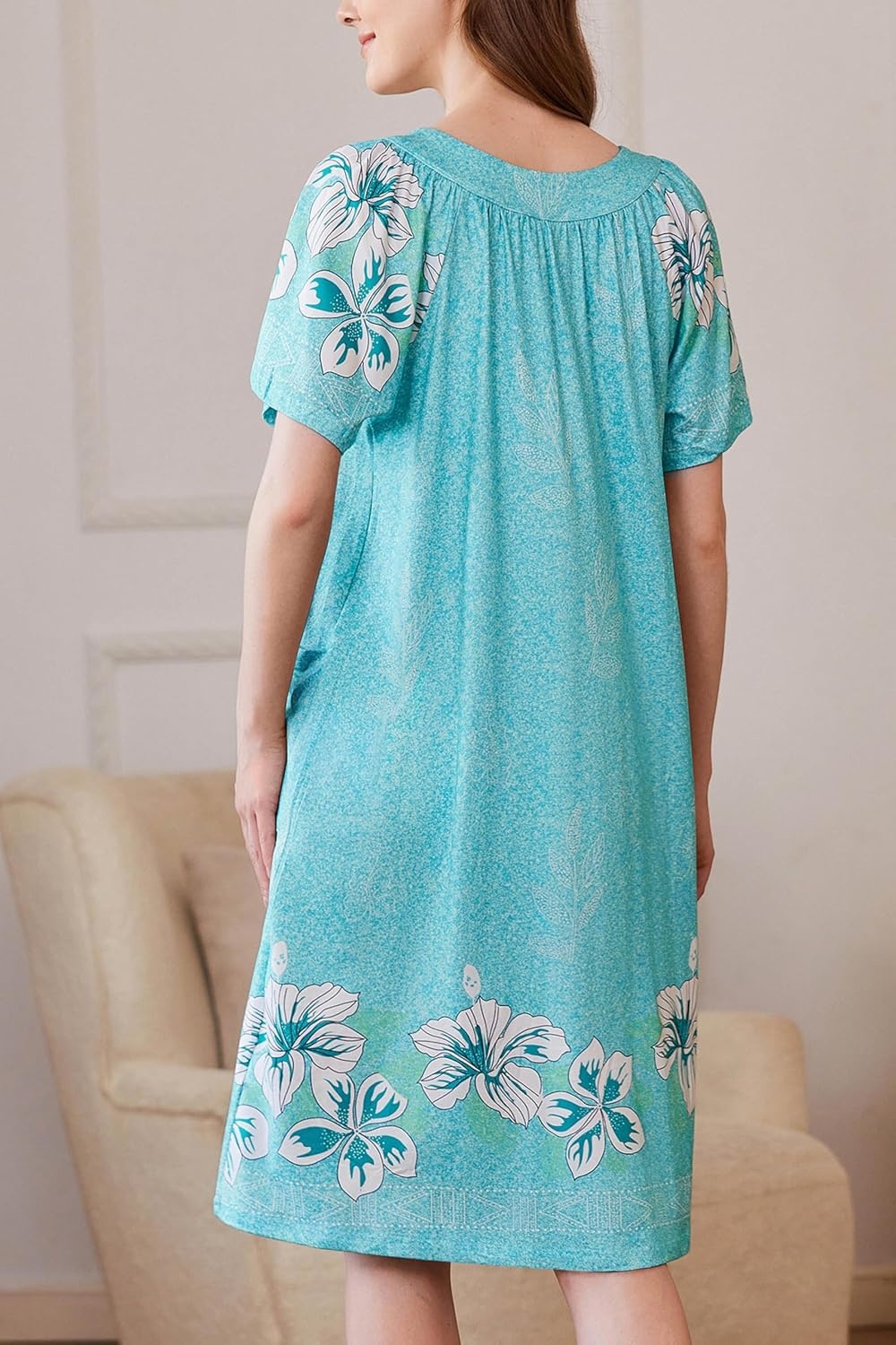 image:imageEkouaer Womens Zipper Front Mumu Duster Robes with Pockets Soft HousecoatA Green Floral