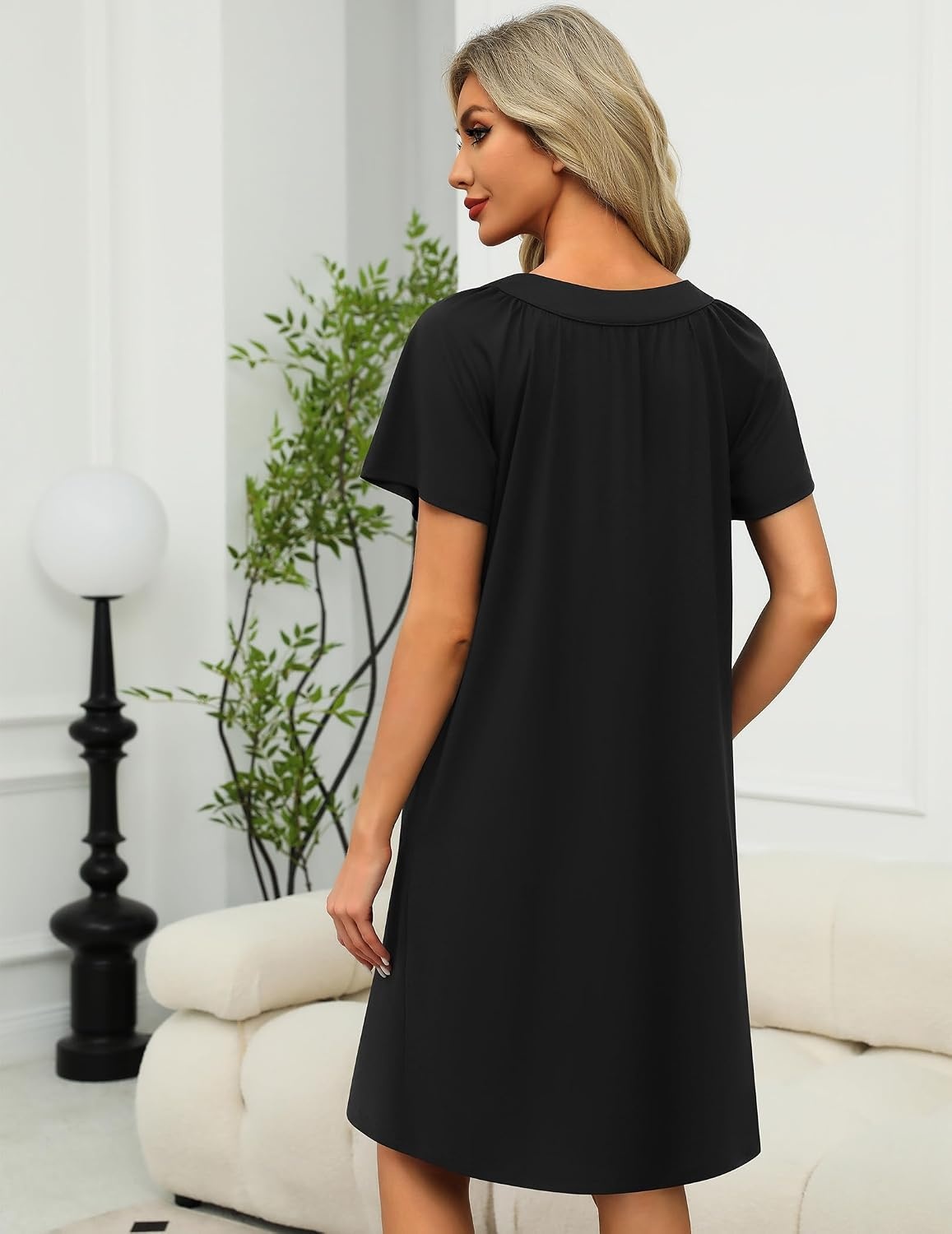 image:imageEkouaer Womens Zipper Front Mumu Duster Robes with Pockets Soft HousecoatBlack