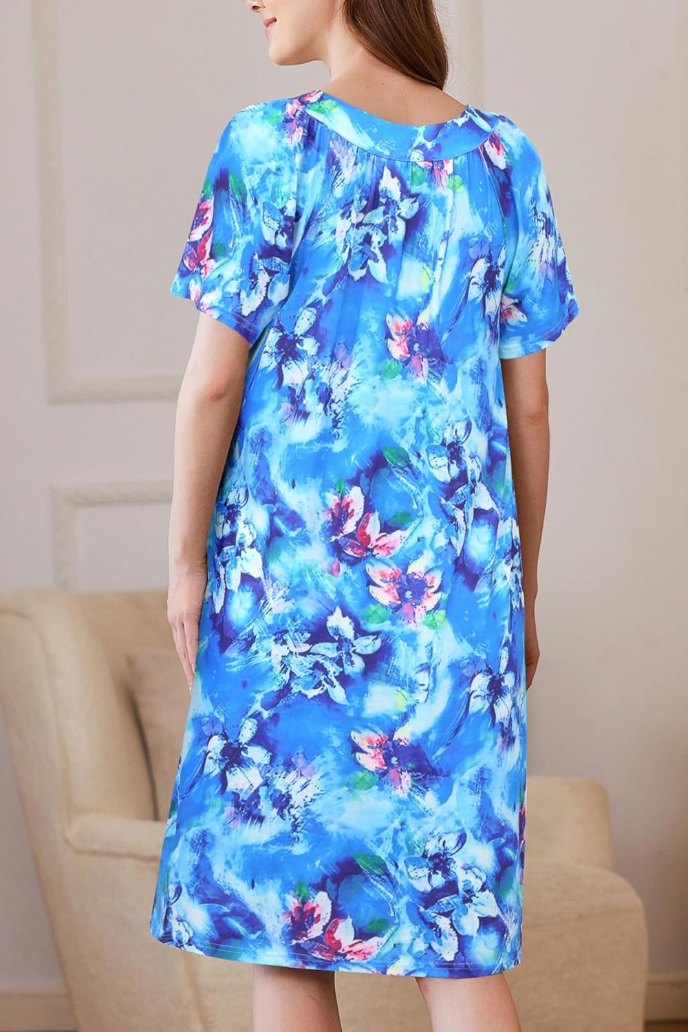 image:imageEkouaer Womens Zipper Front Mumu Duster Robes with Pockets Soft HousecoatMulti Aqua