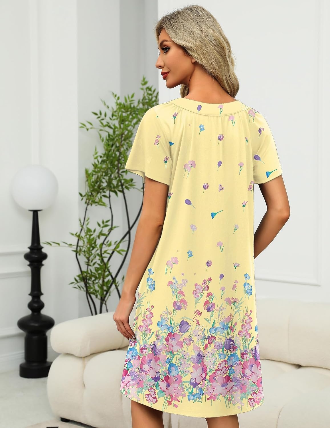 image:imageEkouaer Womens Zipper Front Mumu Duster Robes with Pockets Soft HousecoatYellow Floral