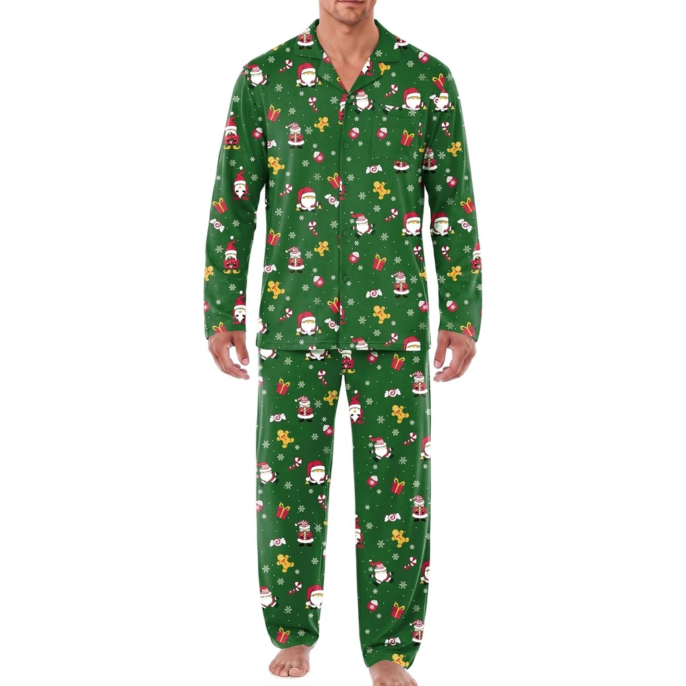 image:imageEkouaer Mens Pajamas Set Long Sleeve Button Down Pjs Long Pants with PocketGreen Christmas Pattern