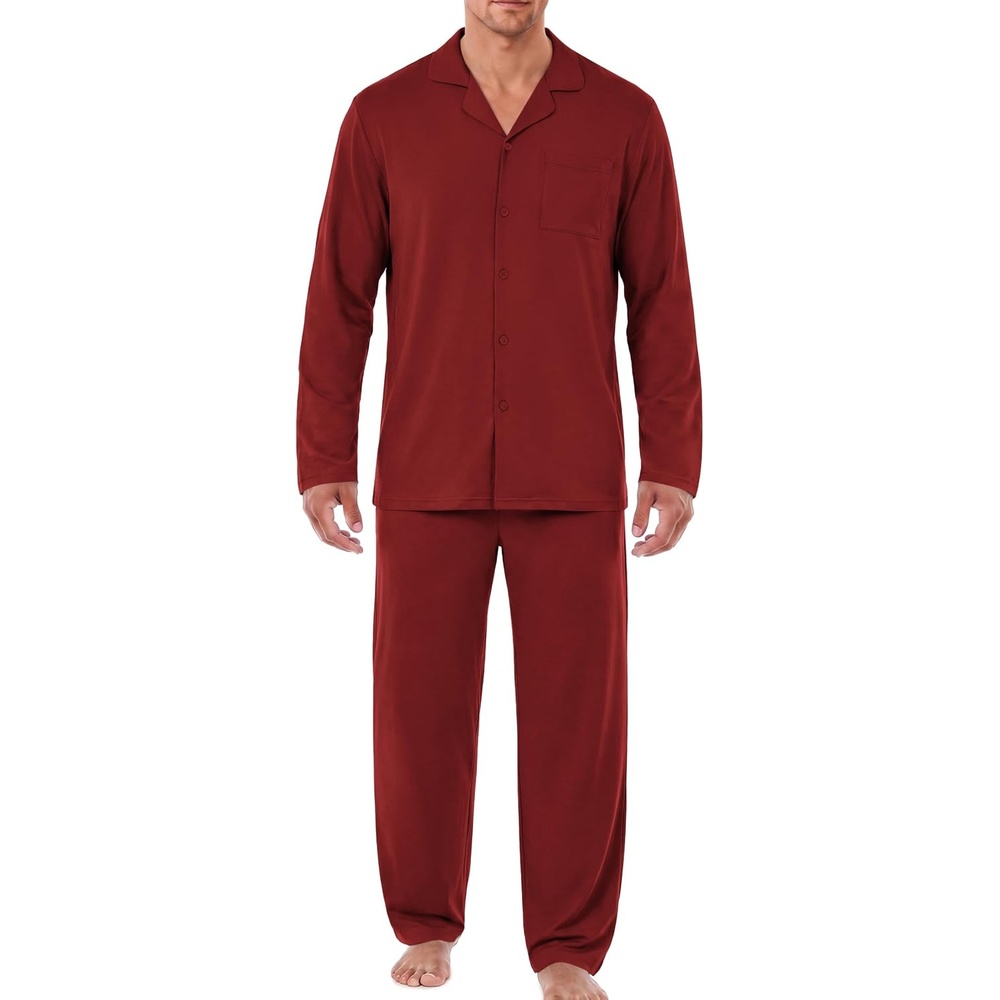 image:imageEkouaer Mens Pajamas Set Long Sleeve Button Down Pjs Long Pants with PocketRed