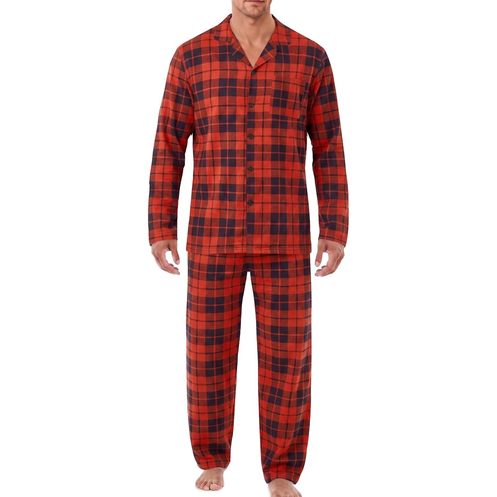 image:imageEkouaer Mens Pajamas Set Long Sleeve Button Down Pjs Long Pants with PocketRed Plaid2