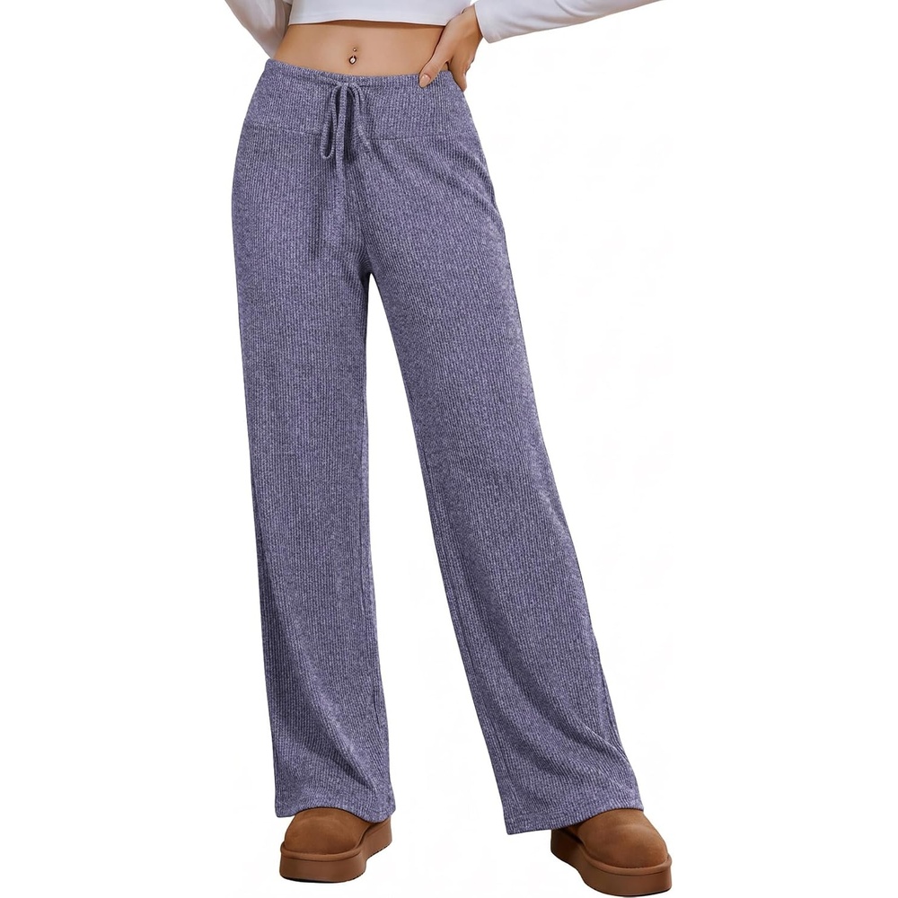 image:imageEkouaer Women Pajama Pants 2026 Knit Ribbed PJ Bottom Sleep Lounge PantDark Blue