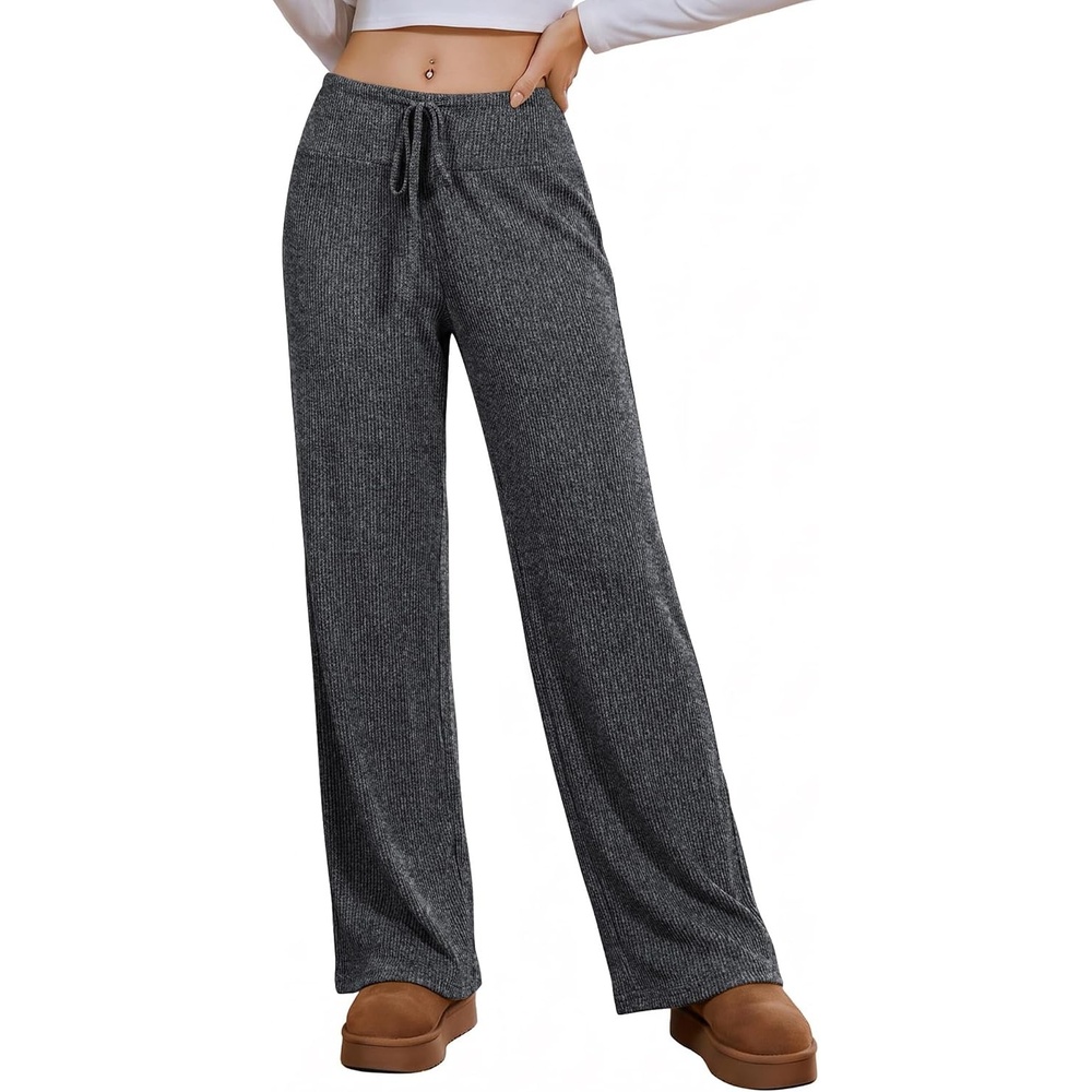 image:imageEkouaer Women Pajama Pants 2026 Knit Ribbed PJ Bottom Sleep Lounge PantDark Grey