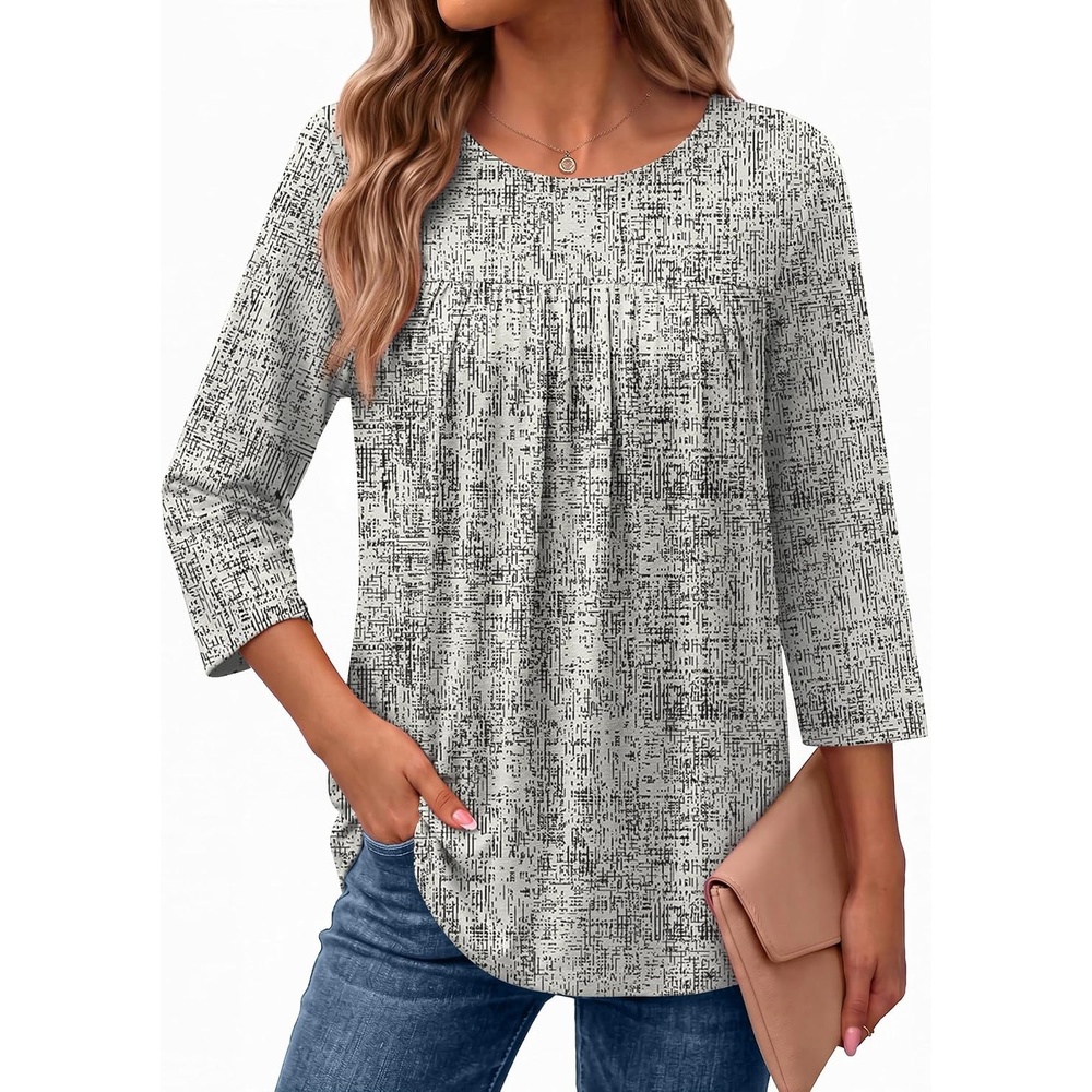image:imageEkouaer Womens 34 Length Sleeve Tops Boho Blouses Casual Pleated ShirtsSketch Line