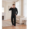 Ekouaer Mens Pajamas Set Long Sleeve Button Down Pjs Long Pants with Pocket(Black)