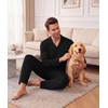 Ekouaer Mens Pajamas Set Long Sleeve Button Down Pjs Long Pants with Pocket(Black)