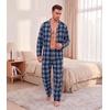 Ekouaer Mens Pajamas Set Long Sleeve Button Down Pjs Long Pants with Pocket(Blue Plaid)