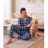 Ekouaer Mens Pajamas Set Long Sleeve Button Down Pjs Long Pants with Pocket(Blue Plaid)