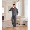Ekouaer Mens Pajamas Set Long Sleeve Button Down Pjs Long Pants with Pocket(Deep Gray)