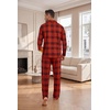 Ekouaer Mens Pajamas Set Long Sleeve Button Down Pjs Long Pants with Pocket(Red Plaid-2)