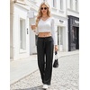 Ekouaer Women Pajama Pants 2026 Knit Ribbed PJ Bottom Sleep Lounge Pant(Black)