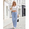 Ekouaer Women Pajama Pants 2026 Knit Ribbed PJ Bottom Sleep Lounge Pant(Blue and White Stripe)