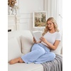 Ekouaer Women Pajama Pants 2026 Knit Ribbed PJ Bottom Sleep Lounge Pant(Light Blue)