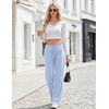 Ekouaer Women Pajama Pants 2026 Knit Ribbed PJ Bottom Sleep Lounge Pant(Light Blue)