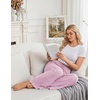 Ekouaer Women Pajama Pants 2026 Knit Ribbed PJ Bottom Sleep Lounge Pant(Pink)