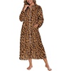 Ekouaer Women Zip Up Robe Fleece Long Sleeves Soft Housecoat with Pockets(Leopard Print)