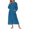 Ekouaer Women Zip Up Robe Fleece Long Sleeves Soft Housecoat with Pockets(Sea Blue)