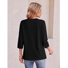 Ekouaer Womens 3/4 Length Sleeve Tops Boho Blouses Casual Pleated Shirts(Black)