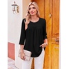 Ekouaer Womens 3/4 Length Sleeve Tops Boho Blouses Casual Pleated Shirts(Black)