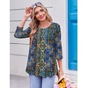 Ekouaer Womens 3/4 Length Sleeve Tops Boho Blouses Casual Pleated Shirts(Boho)