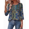 Ekouaer Womens 3/4 Length Sleeve Tops Boho Blouses Casual Pleated Shirts(Boho)