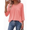 Ekouaer Womens 3/4 Length Sleeve Tops Boho Blouses Casual Pleated Shirts(Coral)