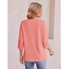 Ekouaer Womens 3/4 Length Sleeve Tops Boho Blouses Casual Pleated Shirts(Coral)