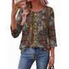 Ekouaer Womens 3/4 Length Sleeve Tops Boho Blouses Casual Pleated Shirts(Ethnic Print)
