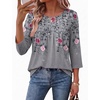 Ekouaer Womens 3/4 Length Sleeve Tops Boho Blouses Casual Pleated Shirts(Gray Flower)