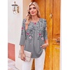 Ekouaer Womens 3/4 Length Sleeve Tops Boho Blouses Casual Pleated Shirts(Gray Flower)