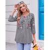 Ekouaer Womens 3/4 Length Sleeve Tops Boho Blouses Casual Pleated Shirts(Gray Flower)