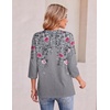 Ekouaer Womens 3/4 Length Sleeve Tops Boho Blouses Casual Pleated Shirts(Gray Flower)