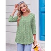 Ekouaer Womens 3/4 Length Sleeve Tops Boho Blouses Casual Pleated Shirts(Green Flower)
